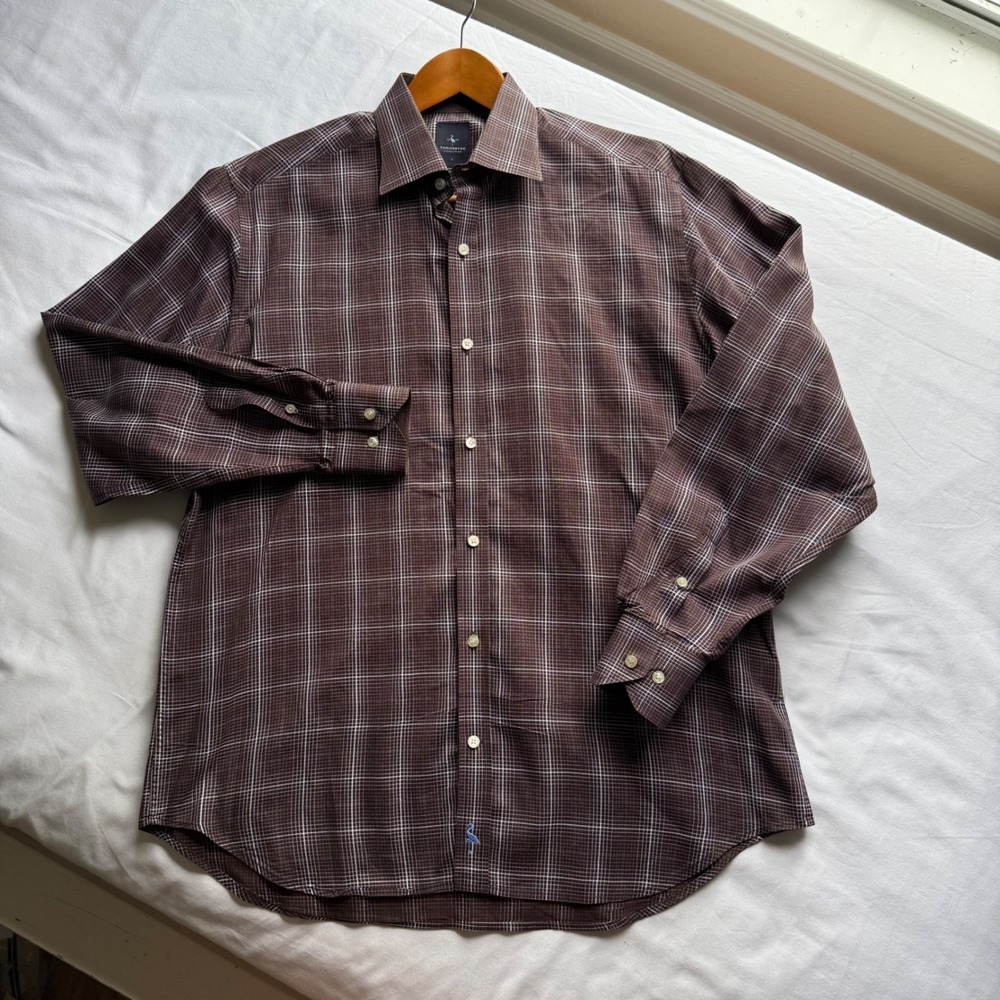 Tailorbyrd Collection Mens Large Brown Plaid Button Down Shirt Y2K Quality Party